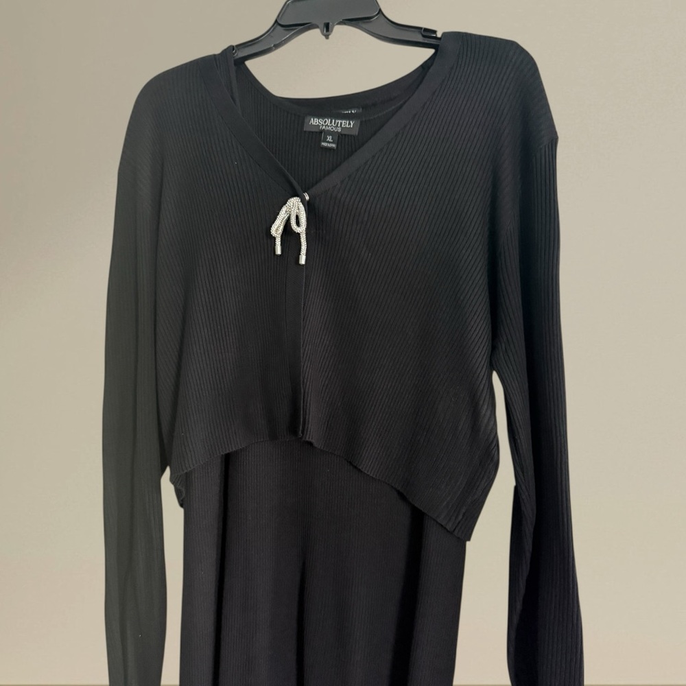 Absolutely Black Long Sleeve Dress with Tie Detail